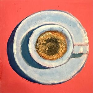 Abstract Coffee Cup Art on Pink Canvas